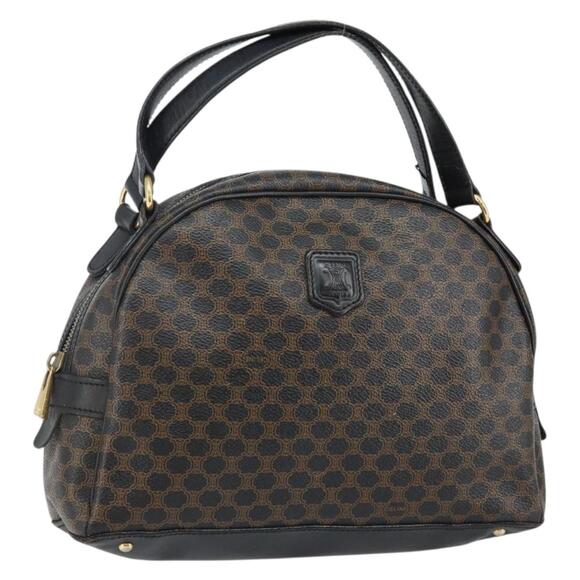 CELINE Macadam Canvas Hand Bag Pvc Leather Black Gold - Picture 1 of 13